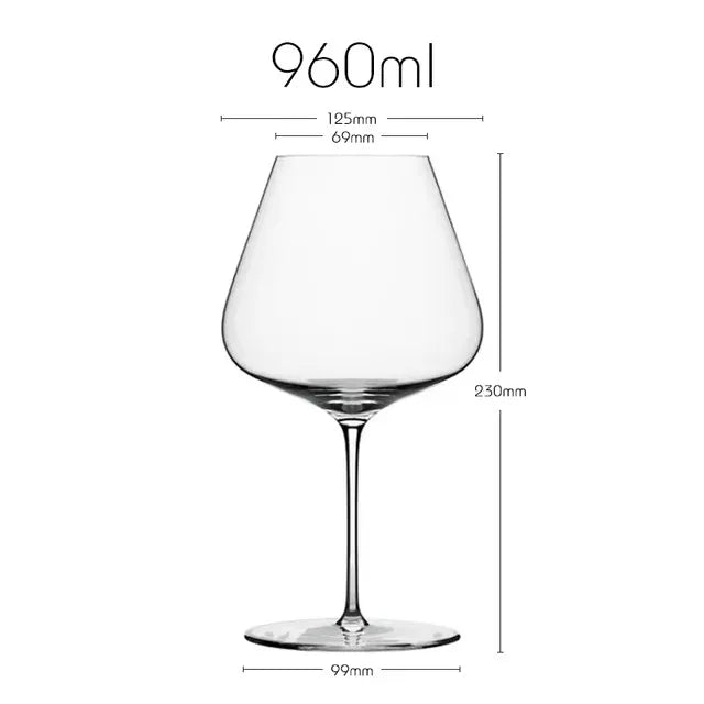 Copo de vinho feito à mão de cristal de banquete de luxo estilo europeu, artesanato domenado extremamente fino, taça clássica perfeita e impecável