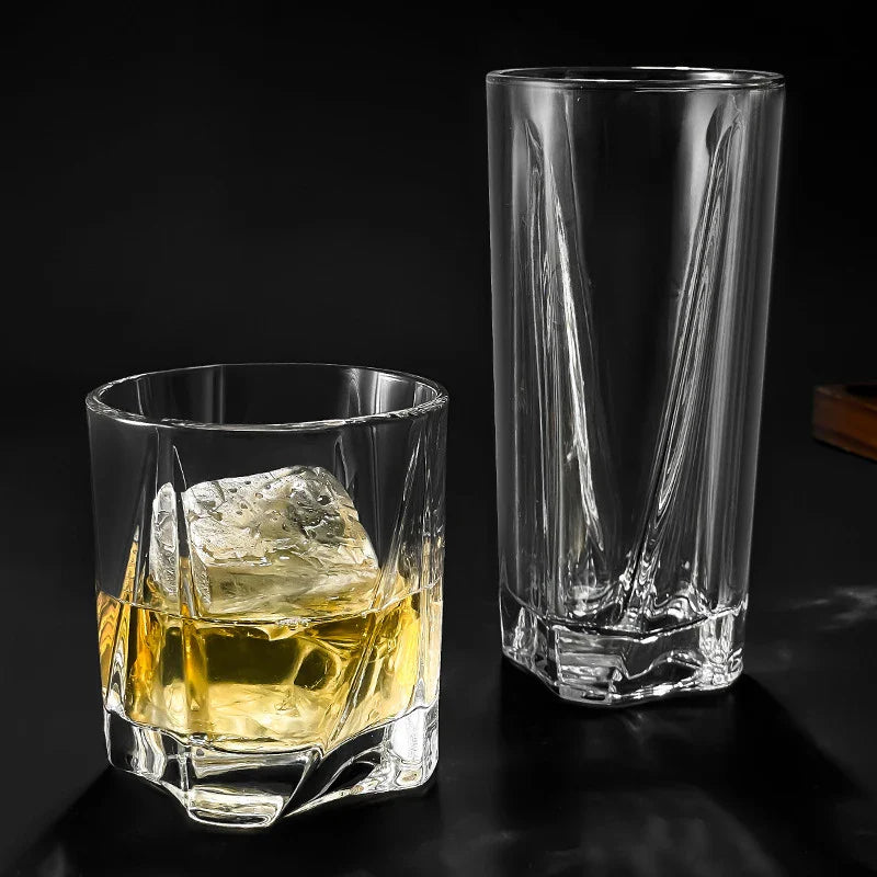 Fundo quadrado rotativo escultura Tumbler Collin copos de café, Caneca de vidro gravada, Copos Cocktail, Drinkware, 200ml, 280ml