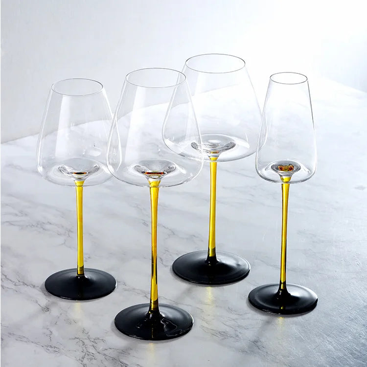 Copo de vinho tinto feito à mão com haste puxada, taça de vinho, copo de vinho tinto, copo de servir, bar doméstico, uso de festa de casamento, amarelo