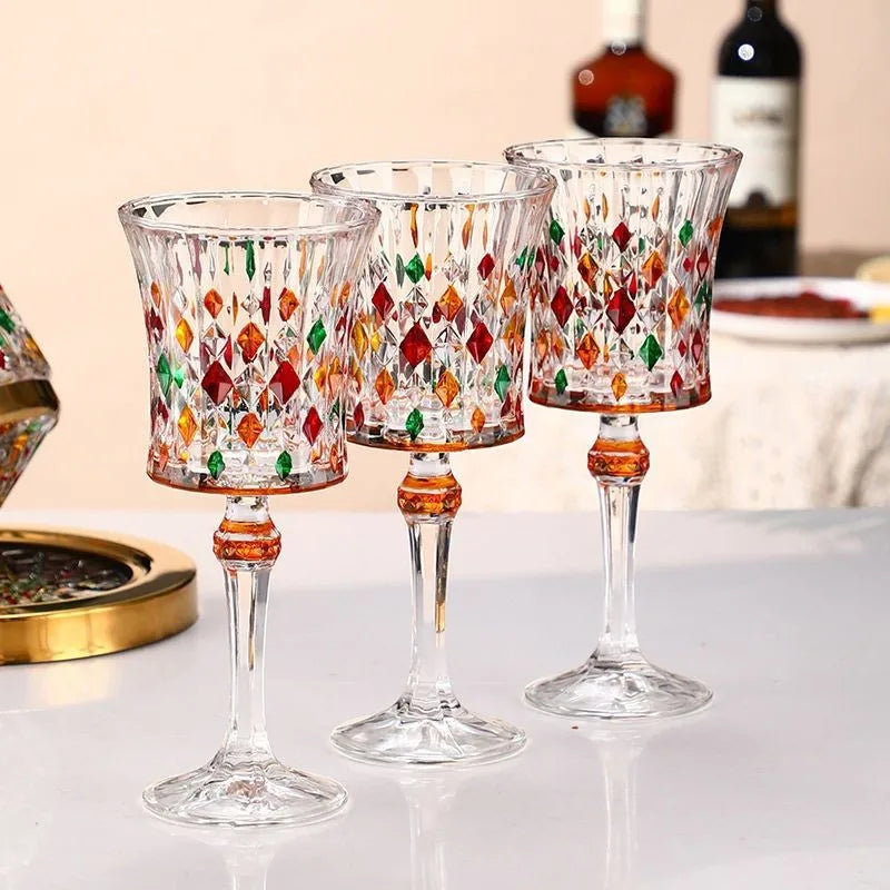 Europeu high-end diamante cristal copo de vinho tinto luxo cálice retro copo de vinho nicho pintado copo