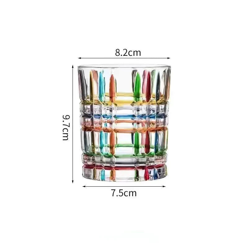 Linhas coloridas europeias, vidro de cristal tecido, vitral, copo de suco, vidro de uísque, presente personalizado