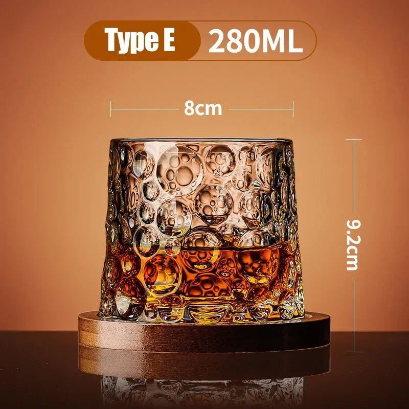 Copo de uísque com base de cristal, copos de uísque rotativos, copo de vidro de brandy para bar e casa