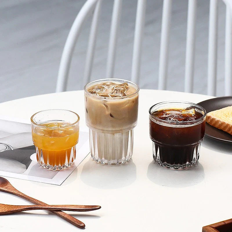 3 opções de capacidade vintage requintado americano copo de café gelado transparente fermentação fria latte copo de vidro bebida copo de água empilhável