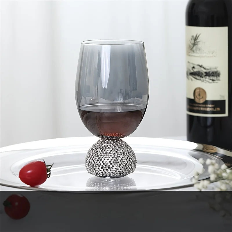 Copo de vidro de vinho sem haste de luxo, strass, fumaça cinza, reutilizável para coquetéis, vinho tinto, copo de uísque, presentes de diamante