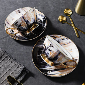 Xícara De Café De Grão De Madeira E Pires Caixa De Presente, Copo De Cerâmica Requintada High-End, conjunto De Chá Da Tarde Britânico, Premium Bone China