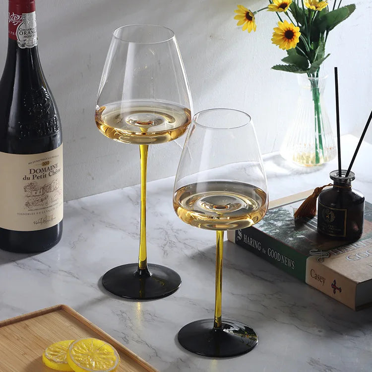Copo de vinho tinto feito à mão com haste puxada, taça de vinho, copo de vinho tinto, copo de servir, bar doméstico, uso de festa de casamento, amarelo