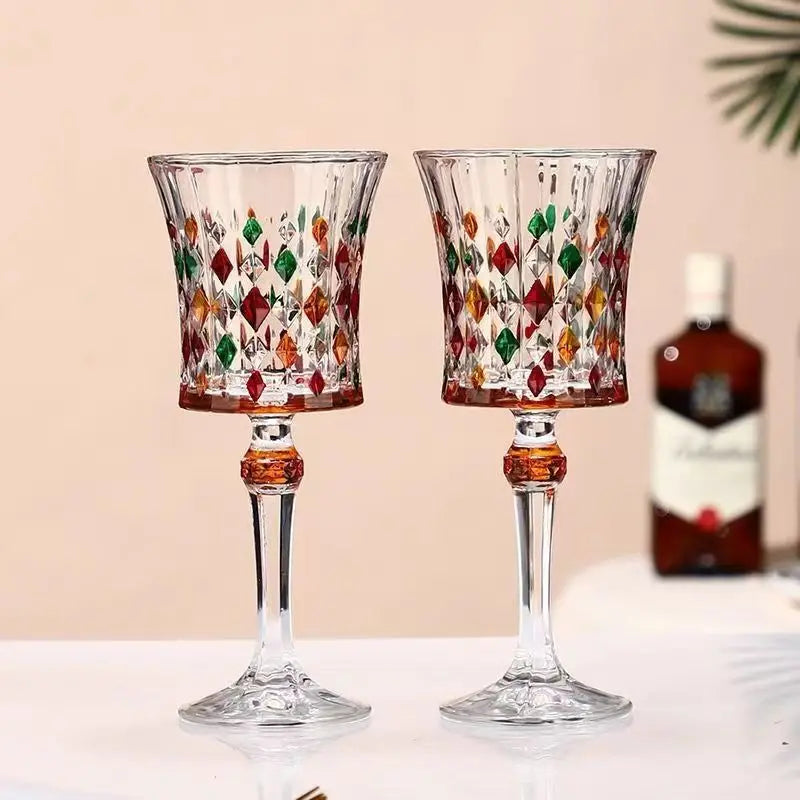 Europeu high-end diamante cristal copo de vinho tinto luxo cálice retro copo de vinho nicho pintado copo