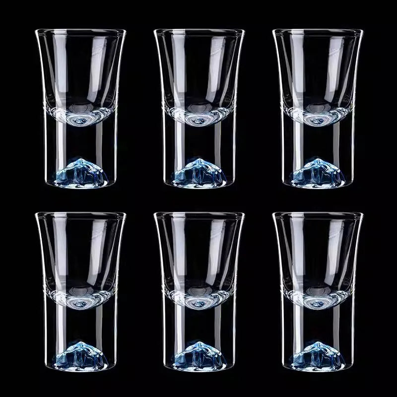 Conjunto de vidro curto com borda dourada, 6 peças, folha de ouro/pico azul, copos de espíritos, vidro de cristal, saquê, soju, brandy, xícara de chá, 15ml