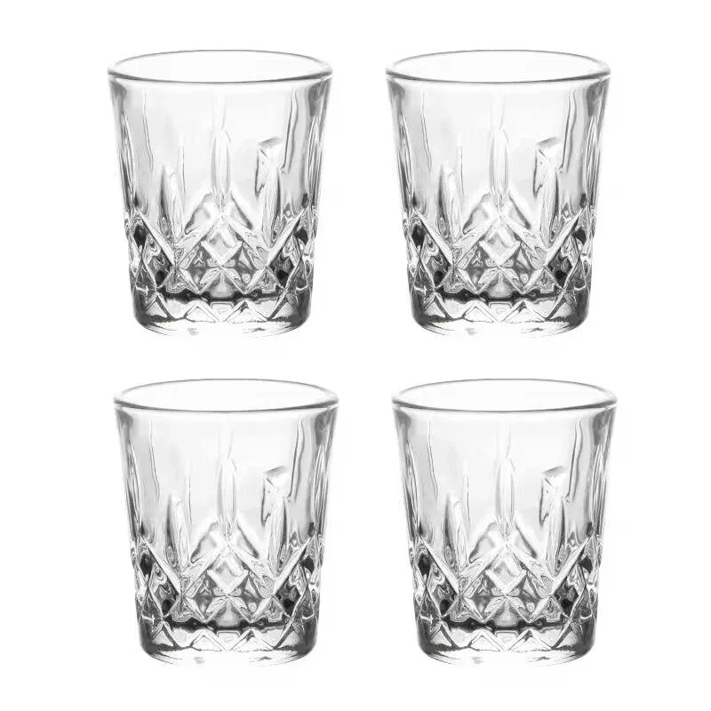 12pçs/8pçs/6pçs/4pçs/2pçs vidro em relevo 50ml copos de espíritos gravados chá potável copo de água copo de vinho de pequena capacidade