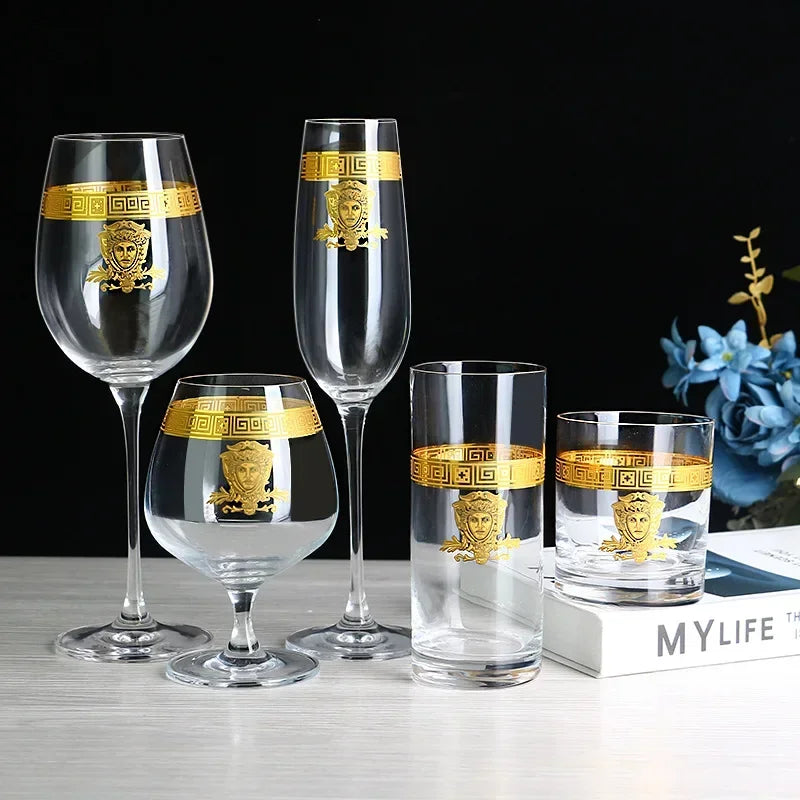 Cálice de cristal dourado L, Conjunto europeu do vidro do vinho tinto, Cálice luxuoso do uísque, Phnom Penh