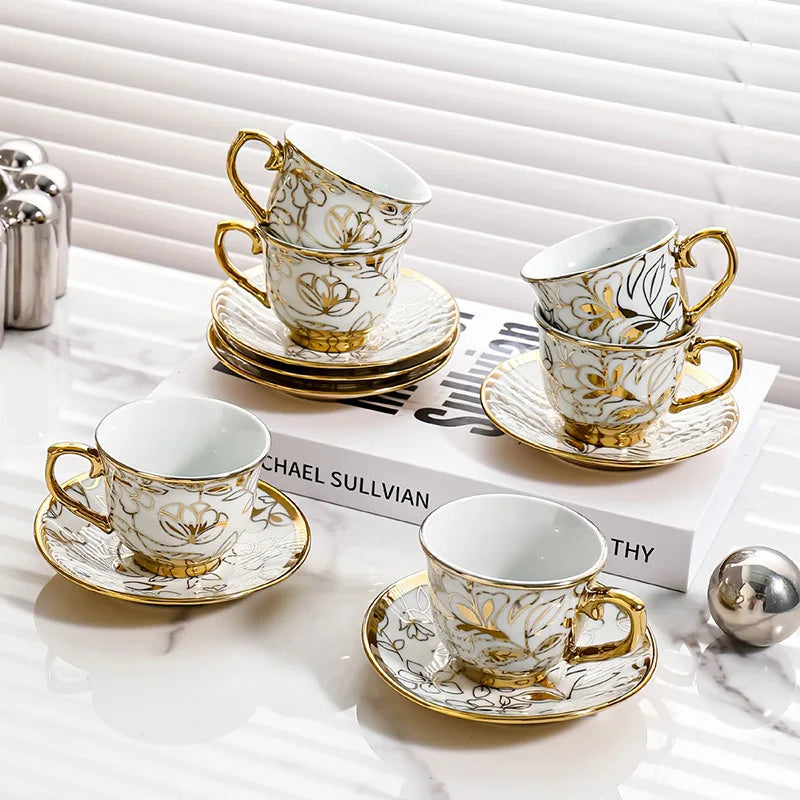 Conjunto de caneca de café e pires, 12 peças, copo de cerâmica árabe, copo, copo de 90ml e conjunto de pires, 6 copos, 6 pires