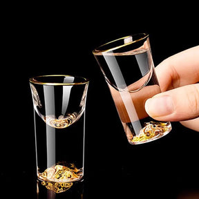 Conjunto de vidro curto com borda dourada, 6 peças, folha de ouro/pico azul, copos de espíritos, vidro de cristal, saquê, soju, brandy, xícara de chá, 15ml
