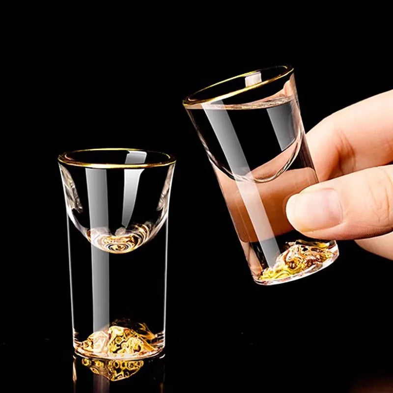 Conjunto de vidro curto com borda dourada, 6 peças, folha de ouro/pico azul, copos de espíritos, vidro de cristal, saquê, soju, brandy, xícara de chá, 15ml