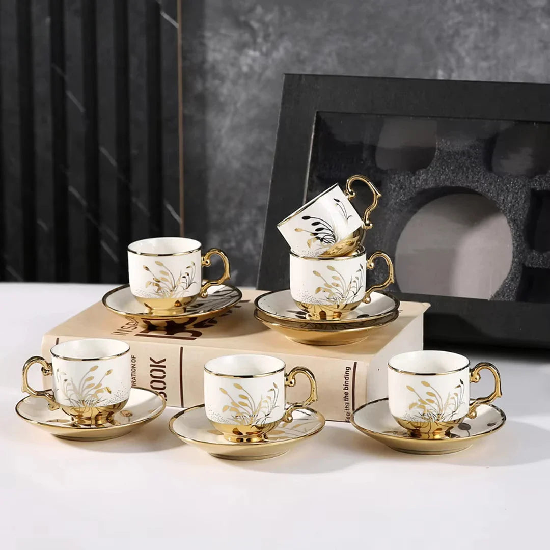 Conjunto de caneca de café e pires, 12 peças, copo de cerâmica árabe, copo, copo de 90ml e conjunto de pires, 6 copos, 6 pires