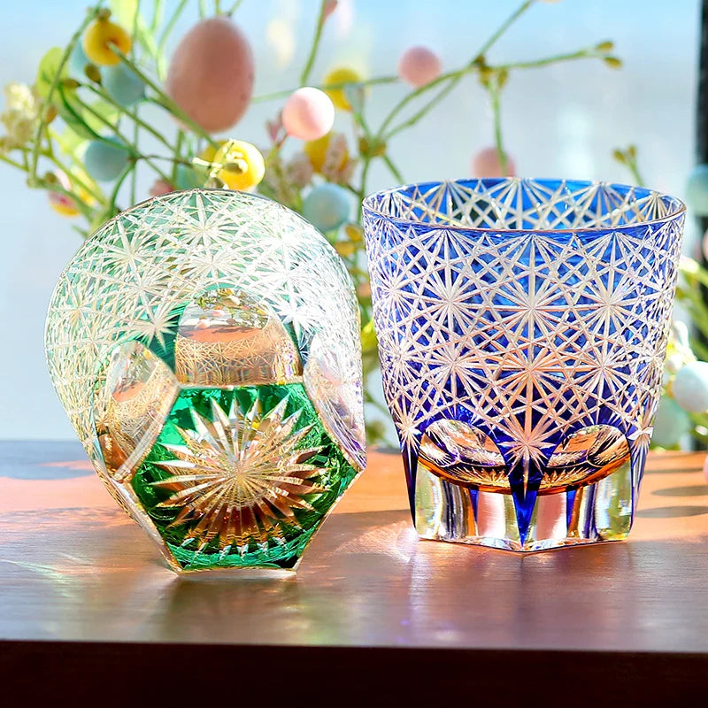 Edo japonês corte de vidro cristal uísque vidro artesanal casa margarida água fria presente vidro