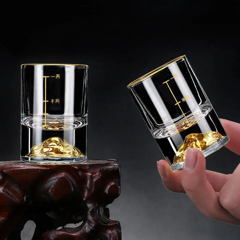 Conjunto de copos de vinho luxuosos com bordas douradas, 6 peças, criativo, dourado, em forma de montanha, copo de vinho, folha de ouro de alta qualidade, copo de espíritos