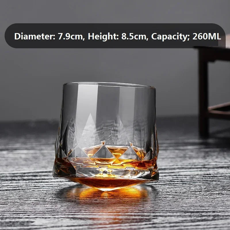 Novo criativo grosso cristal uísque tumbler vidro girando topos design martelo copos de vinho brandy copo wineglass