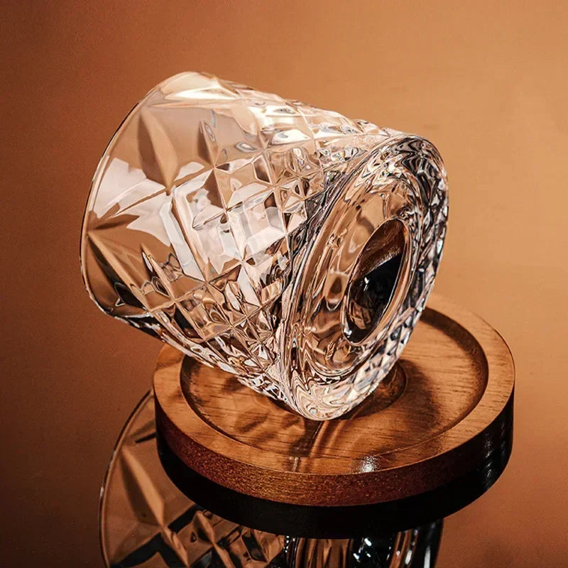 Copo de uísque com base de cristal, copos de uísque rotativos, copo de vidro de brandy para bar e casa