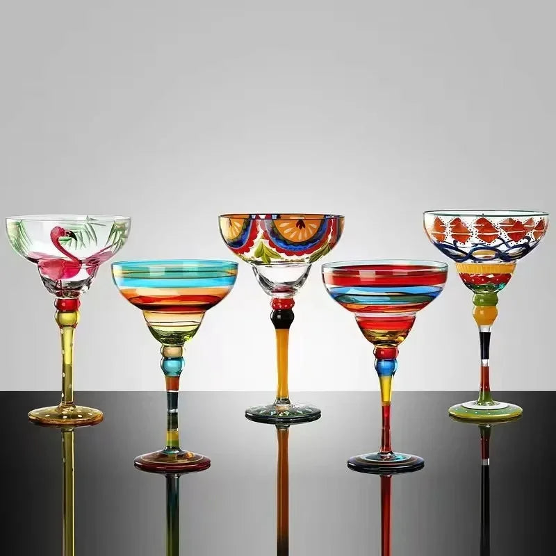 Conjunto de copos de coquetel margarita e champanhe coloridos feitos à mão, design criativo para casa, bar, festa de casamento, elegante, exclusivo