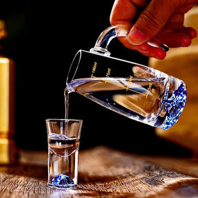 Conjunto de vidro curto com borda dourada, 6 peças, folha de ouro/pico azul, copos de espíritos, vidro de cristal, saquê, soju, brandy, xícara de chá, 15ml