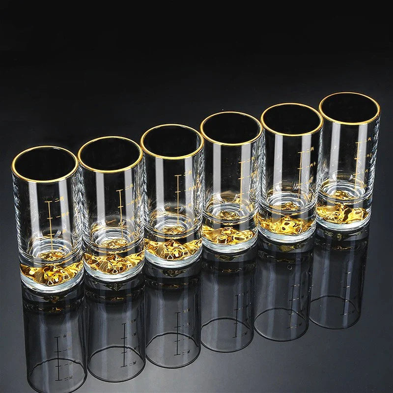Conjunto de copos de vinho luxuosos com bordas douradas, 6 peças, criativo, dourado, em forma de montanha, copo de vinho, folha de ouro de alta qualidade, copo de espíritos