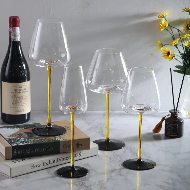 Copo de vinho tinto feito à mão com haste puxada, taça de vinho, copo de vinho tinto, copo de servir, bar doméstico, uso de festa de casamento, amarelo