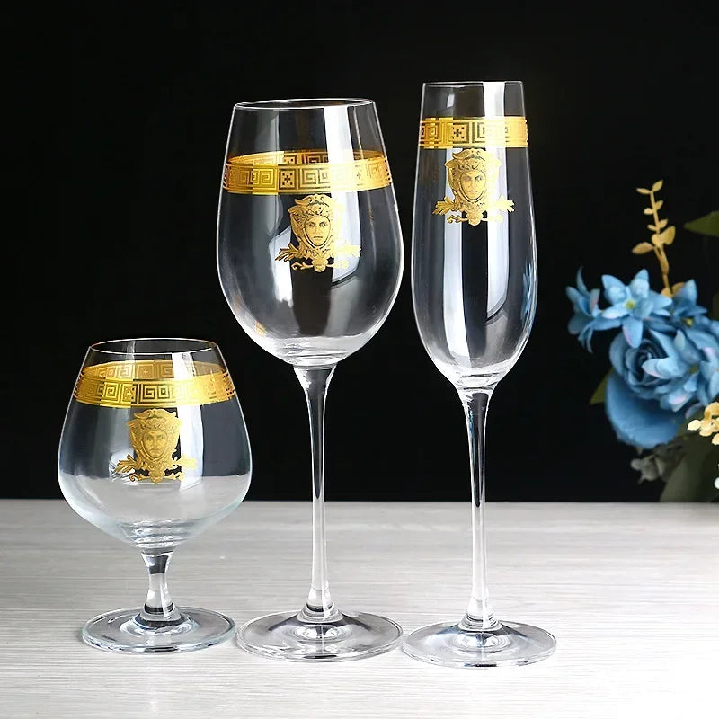 Cálice de cristal dourado L, Conjunto europeu do vidro do vinho tinto, Cálice luxuoso do uísque, Phnom Penh