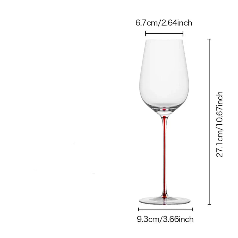 CRISON PREMIUM Copo de vinho de haste vermelha feito à mão de cristal de alta qualidade com design elegante de pé alto para maior beleza do vinho