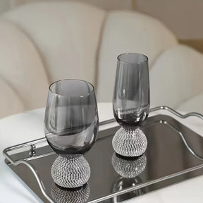 Copo de vidro de vinho sem haste de luxo, strass, fumaça cinza, reutilizável para coquetéis, vinho tinto, copo de uísque, presentes de diamante