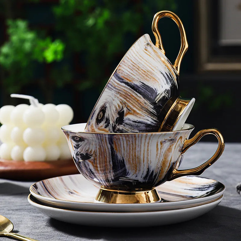 Xícara De Café De Grão De Madeira E Pires Caixa De Presente, Copo De Cerâmica Requintada High-End, conjunto De Chá Da Tarde Britânico, Premium Bone China