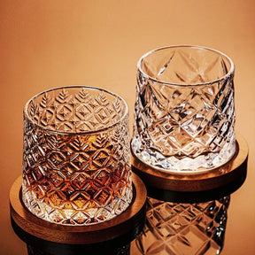 Copo de uísque com base de cristal, copos de uísque rotativos, copo de vidro de brandy para bar e casa