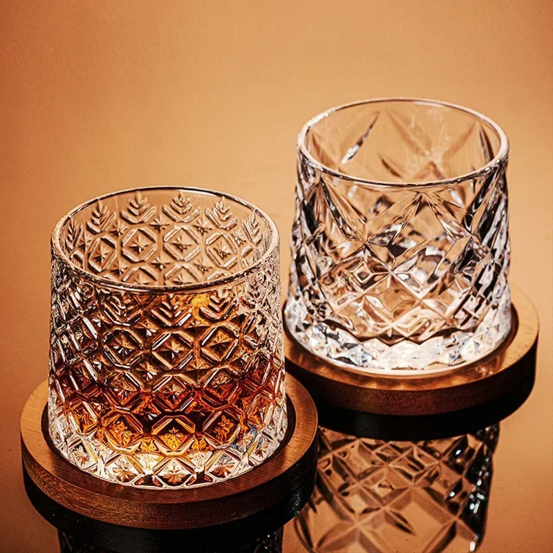 Copo de uísque com base de cristal, copos de uísque rotativos, copo de vidro de brandy para bar e casa