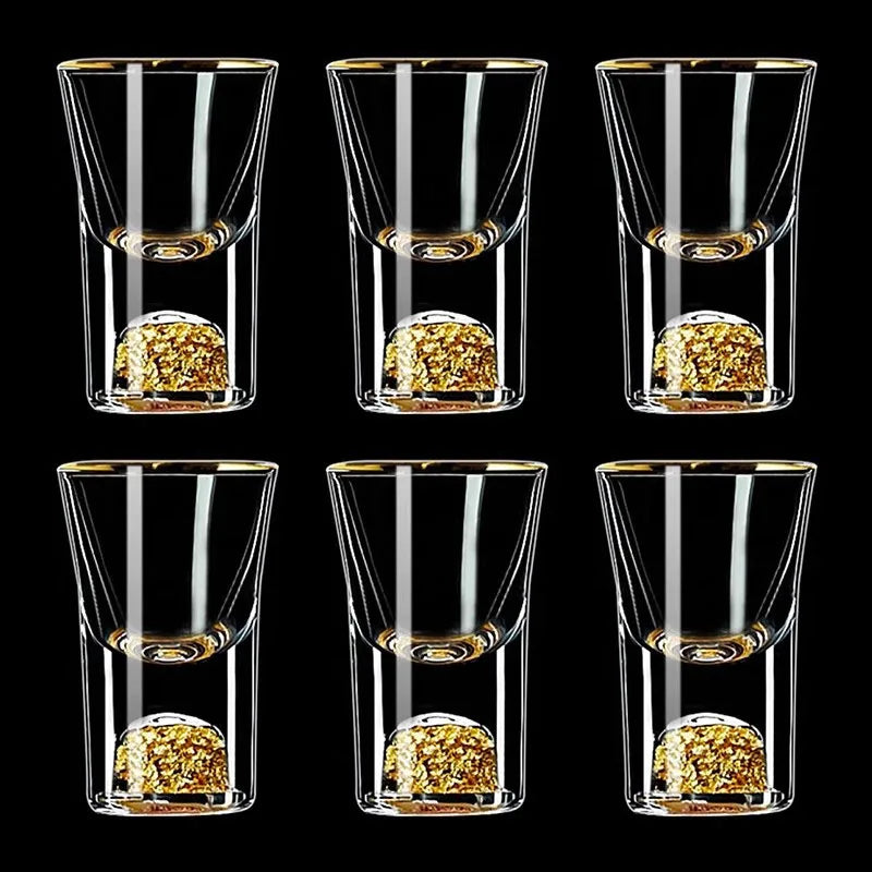 Conjunto de vidro curto com borda dourada, 6 peças, folha de ouro/pico azul, copos de espíritos, vidro de cristal, saquê, soju, brandy, xícara de chá, 15ml