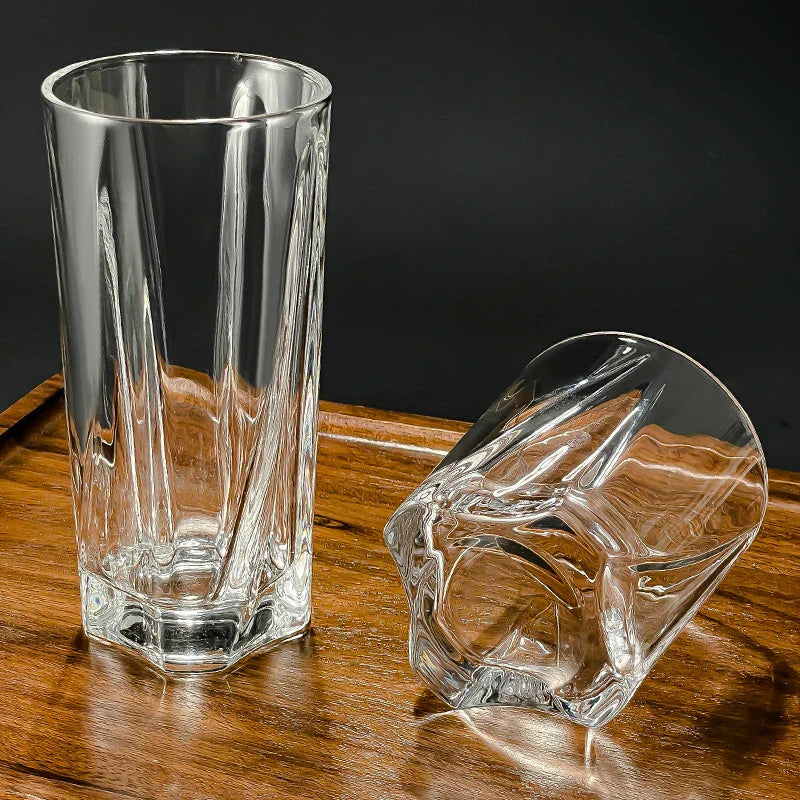 Fundo quadrado rotativo escultura Tumbler Collin copos de café, Caneca de vidro gravada, Copos Cocktail, Drinkware, 200ml, 280ml