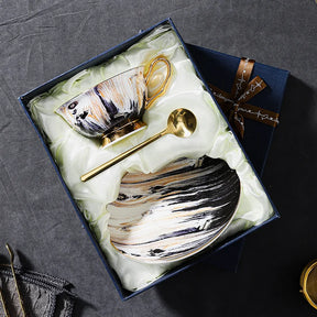 Xícara De Café De Grão De Madeira E Pires Caixa De Presente, Copo De Cerâmica Requintada High-End, conjunto De Chá Da Tarde Britânico, Premium Bone China
