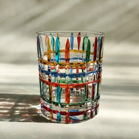 Linhas coloridas europeias, vidro de cristal tecido, vitral, copo de suco, vidro de uísque, presente personalizado