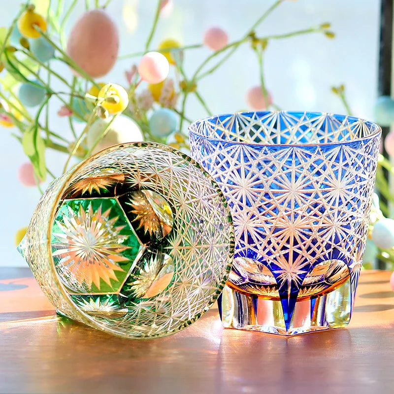Edo japonês corte de vidro cristal uísque vidro artesanal casa margarida água fria presente vidro