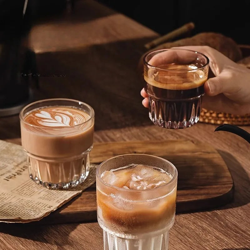 3 opções de capacidade vintage requintado americano copo de café gelado transparente fermentação fria latte copo de vidro bebida copo de água empilhável