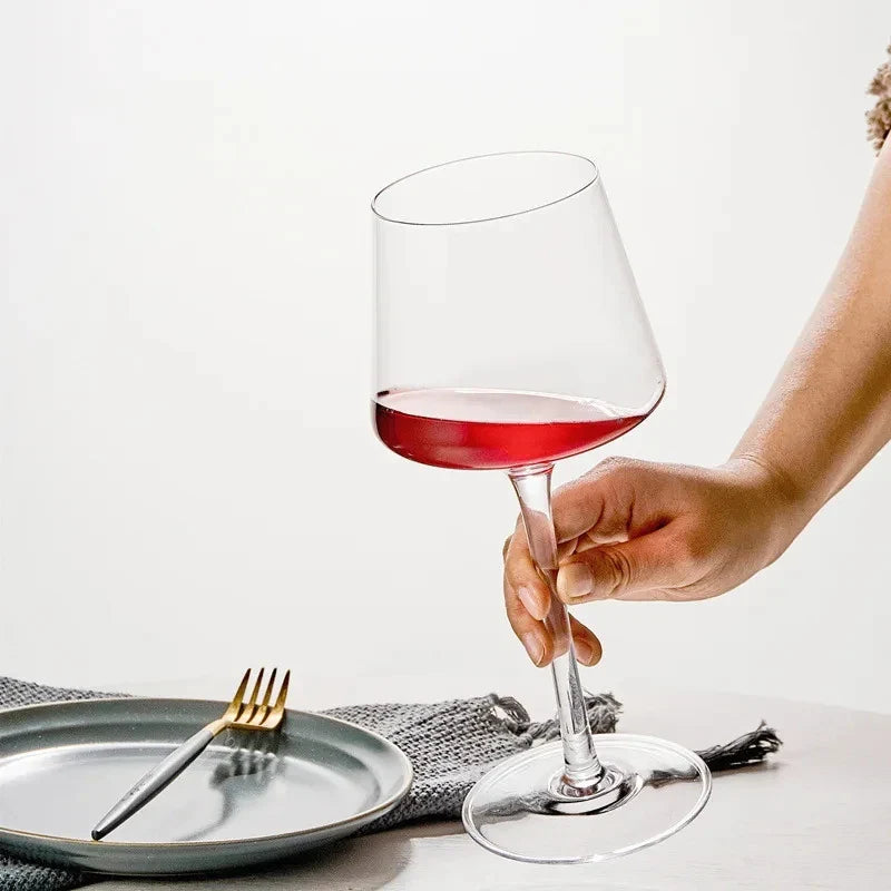 Copo de vinho tinto artesanal, cristal ultrafino, cálice Borgonha, copo de degustação Art Big Belly, nível de coleção, 450ml