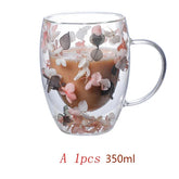Caneca de café de parede dupla 250/350ml com alças copos de leite transparentes presentes copo de vidro preenchimento simulação artificial flores xícara de chá