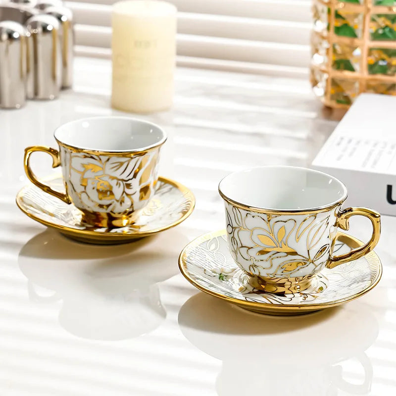 Conjunto de caneca de café e pires, 12 peças, copo de cerâmica árabe, copo, copo de 90ml e conjunto de pires, 6 copos, 6 pires