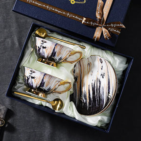 Xícara De Café De Grão De Madeira E Pires Caixa De Presente, Copo De Cerâmica Requintada High-End, conjunto De Chá Da Tarde Britânico, Premium Bone China