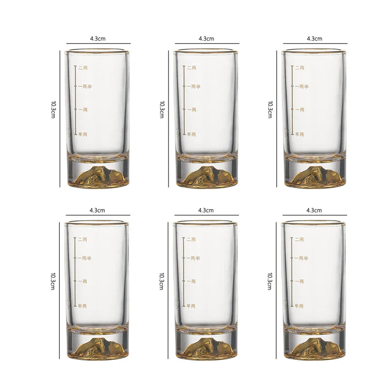 Conjunto de copos de vinho luxuosos com bordas douradas, 6 peças, criativo, dourado, em forma de montanha, copo de vinho, folha de ouro de alta qualidade, copo de espíritos