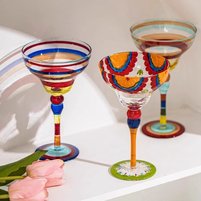 Conjunto de copos de coquetel margarita e champanhe coloridos feitos à mão, design criativo para casa, bar, festa de casamento, elegante, exclusivo