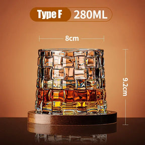 Copo de uísque com base de cristal, copos de uísque rotativos, copo de vidro de brandy para bar e casa