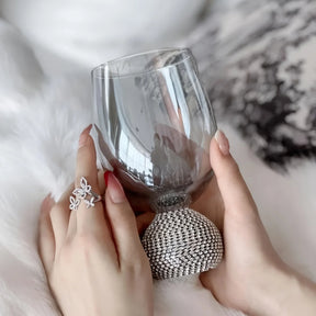 Copo de vidro de vinho sem haste de luxo, strass, fumaça cinza, reutilizável para coquetéis, vinho tinto, copo de uísque, presentes de diamante