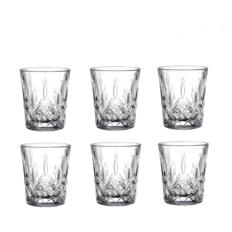 12pçs/8pçs/6pçs/4pçs/2pçs vidro em relevo 50ml copos de espíritos gravados chá potável copo de água copo de vinho de pequena capacidade