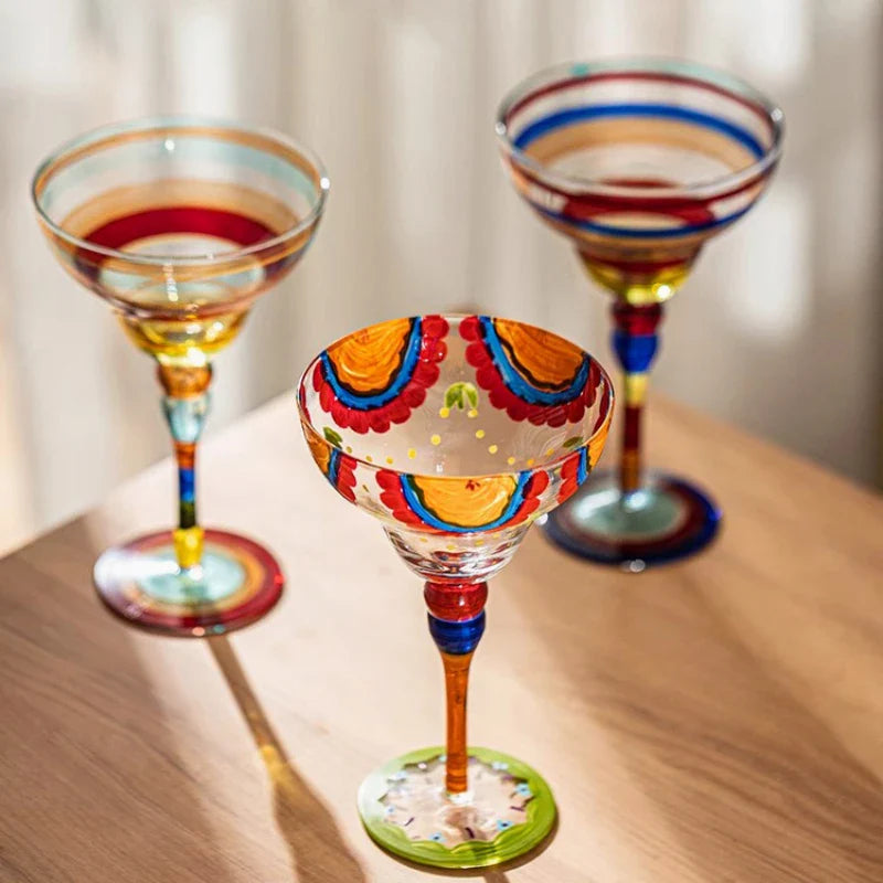 Conjunto de copos de coquetel margarita e champanhe coloridos feitos à mão, design criativo para casa, bar, festa de casamento, elegante, exclusivo
