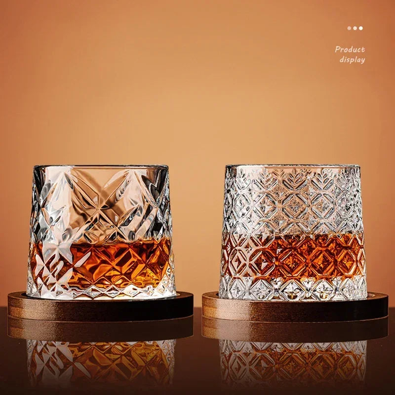 Copo de uísque com base de cristal, copos de uísque rotativos, copo de vidro de brandy para bar e casa