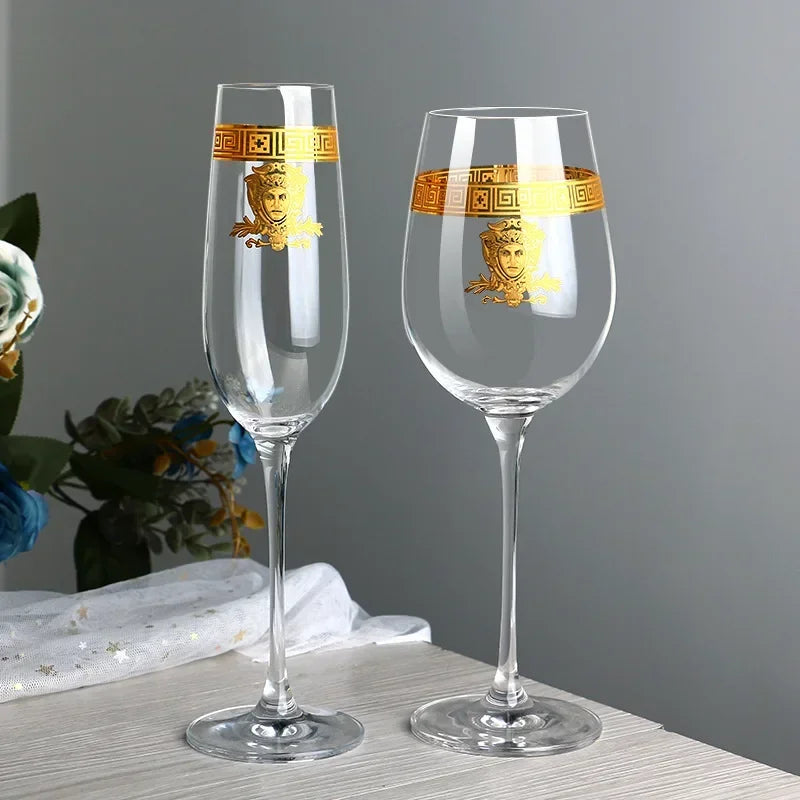 Cálice de cristal dourado L, Conjunto europeu do vidro do vinho tinto, Cálice luxuoso do uísque, Phnom Penh